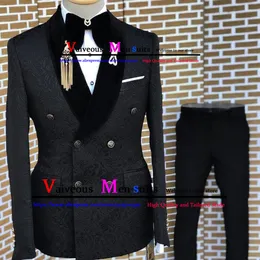 Garnitury męskie Blazers luksus czarny żakardowy garnitur szczupły fit podwójnie piersi garnitury ślubne dla mężczyzn formalne garnitury balowe 3 sztuki Blazer Vest Pant 230316