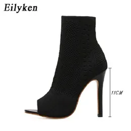 Üst Bahar Kutbu Dans Ayak Bileği Sandal Kadın Bot Peep Toe Örme Kumaş Seksi Kesim Stilettos Yüksek Topuklu Ayakkabı 230306