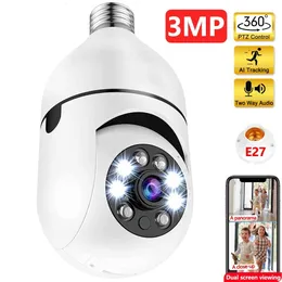 IP -камеры 3MP E27 Лампольная камера Wi -Fi Внутреннее видеоролик 1080p Home Security Monitor Полный цвет ночное видение Auto Отслеживание Carecam Pro 230314