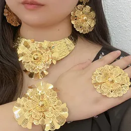 Jóias de casamento Conjuntos de contas Dubai Flower Breathring Breating Bracelet Ring for Bride Women Charms Indian 18k Gold Batilhed 230316