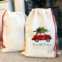 20*27inch Sublimation Santa Sacks Christmas Burlap Gift Sacks with Red Drawstring Linen Bags Xmas Bag Heat Transfer Printing Gift DIY Craft 50*70cm sea B5