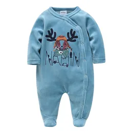 Rompers Winter Bay Boy Одежда мультфильм дизайн с длинным рукавом, рожденная девочка Dompers Velvet Full Combin Costume 230316