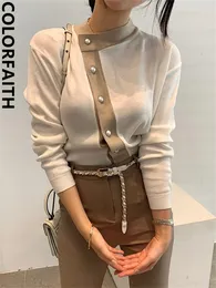 Kadın Sweaters Colorfaith SW7697Q Kadın Sweaters Sonbahar Kış Moda Zarif Lady İnci Düğmeleri Kısa Hırgalar Vintage Tops 230316