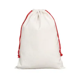 US Warehouse 20*27inch Sublimation Santa Sacks Christmas Burlap Gift Sacks with Red Drawstring Linen Bag