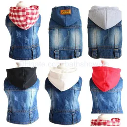 Dog Apparel Pet Clothes Dogs Jeans Jacket Cool Blue Denim Coat Small Medium Doggy Lapel Vests Classic Hoodies Puppy Red Black Check Dhe6Y