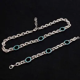 Green Enamel Oval Ring Necklaces Women Silver Link Chain Bracelets Plain Simple Adjustable Pendant Necklaces