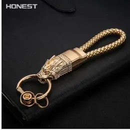 HONEST Dragon Keychains Men Key Chain Car Key Holder Ring Jewelry Bag Pendant Genuine Leather Rope Gift High End Keychain263r