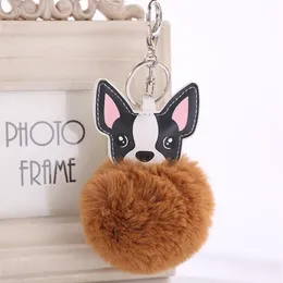 Fluffy Artificial Rex Rabbit Fur Keychain Chihuahua Dog Key Chain Women Pompom Ball Keyring Car Pendant Bag Charm Jewelry249U