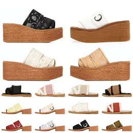 2023 tofflor Designers Kvinnor Woody Flat Mules Sandaler Famous Designer Woman Slides Sail Canvas White Black Thick High High Heel Outdoor Beach Slipper Shoes