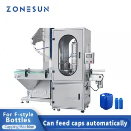 ZONESUN Automatic Milk Plastic Jugs Jerry Can HDPE Gallon Liner Ribbed Cap Feeding And F-style Bottle Screwing Capping Machine