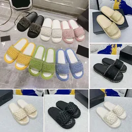 Designer Slippers Women Slipper Braided Sandals Honey Sandal Wool Knit Slides Platform Slide Striped Mule Fashion Summer Beach Shoes Candy Color