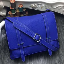 35cm cross body bag handmade quality men luxury purse brand handbag togo Leather wax line stitching blue colors wholesale price fast delivery