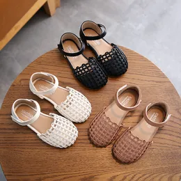 Sandals Girls Sandals Summer 1-12 Years Baby Kids Soft-soled Woven Closed Toe Sandals Children Girls Princess Hollow Shoes 230316