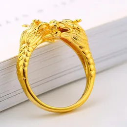 Women Men Ring Unique Dragon Head Design Real 18k Yellow Gold Filled Classic Fashion Finger Band Size 7 Vintage Jewelry Gift