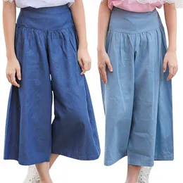 Jeans Oyolan Girls For Kids Denim Pants Teenage Wide Leg 10 12 Year Elastic High Waist Children Trousers
