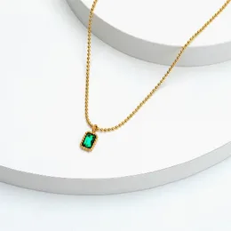 Pendant Necklaces Green Zircon Necklace For Women Minimalist Chinese Style Stainless Steel Bead Choker Chains On The Neck Jewelry KAN321Pend