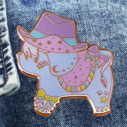 Brooches Cute Pink Western Cowboy Elephant Brooch Metal Enamel Lapel Badge Collect Denim Jacket Backpack Pin Children Fashion Gifts