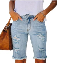 Damenjeans 2023 Sommer Ripped Hole Hollow Out für Frauen Hohe Taille Sexy Crimping Quasten Cut Open Button Slim Denim Shorts Hosen