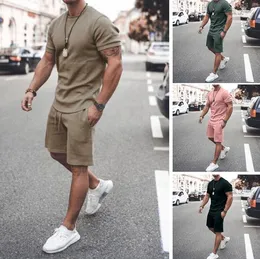 Tute da uomo Set da 2 pezzi Summer Solid Sport Abito hawaiano T-shirt e pantaloncini a maniche corte Casual Fashion Man