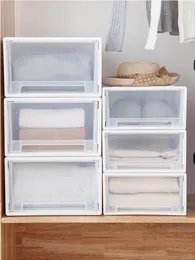 Storage Boxes Bins Transparent Stackable Drawer Storage Box Wardrobe Desktop Closet Cabinet Organizer Plastic Household Jewlery Drawer Storage Box 230314