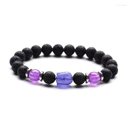 Strand High Quality Brand Volcanic Lava Natural Stone Black Beaded Religious Buddha Head Bracelets For Women Unisex Adjustable Jewelry