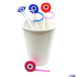 Drinking Straws Custom Evil Eye Soft Sile St Toppers Accessories Er Charms Reusable Splash Proof Dust Plug Decorative 8Mm Party Drop Dhnwu