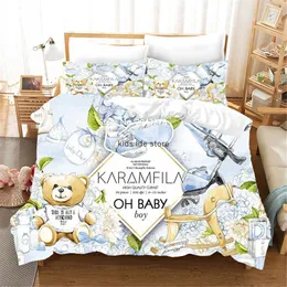 Bedding Sets Teddy Bear Flower Bedding Set Simple Couple Bedspread Pillowcase Home Textile Children Adult Kids Bedroom Cartoon Duvet Cover 230316