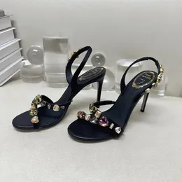 Rene Caovilla High Heeled Serpente Sandali in cristallo Sandali posteriore Sandals Renee Sandals Lampada in pelle Muli a tacco di tacco da donna Designer Luxury Sandals Factory Footwear 34