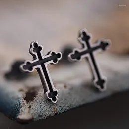 Kolczyki stadninowe S925 Sterling Silver Prosty Cross Factory Direa Vintage Dark Punk Ear Jewelry