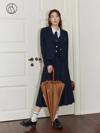 Two Piece Dress DUSHU College Style Short Blazer Coat Fashion Suit for Women Literary Retro Spring High Waist Half Pleated Skirt230316