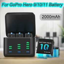 Dla GoPro Hero 9 10 11 2000 Mah Bateria 3 Ways Fast Charger Box dla Hero 10 dla akcesoriów kamerowych GoPro