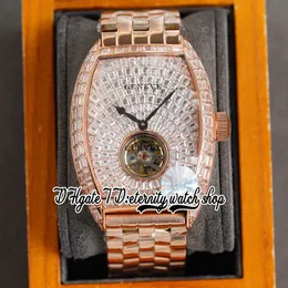 Orologio da uomo TWF V2 Cintree Curvex Automatic Tourbillon Orologio da uomo con diamanti a taglio baguette pavimentato in oro rosa Quadrante con diamanti ghiacciati Bracciale in acciaio inossidabile Orologi per l'eternità