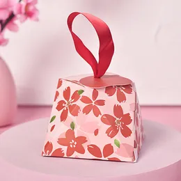 Gift Wrap 10/20/50Pcs Creative Gift Box Cherry Blossom Pattern Girl Gift Box Wedding Candy Dragee Gift Packaging Box Wrapping Gift Bag 230316