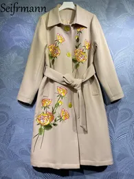Женские шерстяные смеси Seifrmann 2023 Осенний Женский модельный дизайнер с длинным рукавом великолепный вышиваем