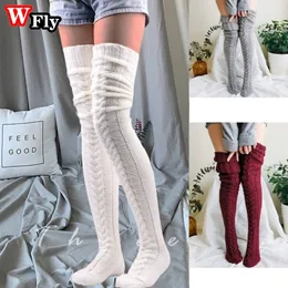 Socks Hosiery Harajuku Women Girls Wool Stockings Winter Warm Knitted Over Knee Socks Leg Warmer Female Thigh Sexy Long Stockings Leg Warmers 230316