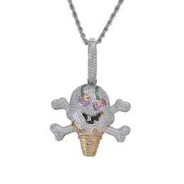 Biżuteria hip -hopowa lodowa bling mikropave cZ Diamond Ice Cream Pirate wisiorek 18k złot