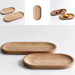 Diskplattor Solid Mini Oval Wood Tray 18cm Liten träplatta barns hela fruktdessert middagsplatta bordsartiklar