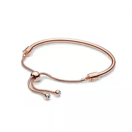 Bracciale rigido scorrevole in oro rosa per Pandora Gioielli di design per la festa nuziale in vero argento sterling per le donne Braccialetti con ciondoli regalo fidanzata con cofanetto originale