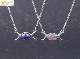CSJA Women Wicca Triple Moon Goddess Gems Stone Pendant Necklace Girl Healing Crystal Natural Gemstone Clavicle Necklaces wholesal9194431