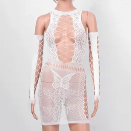 Vestidos casuais sexy mulheres femininas oco out borboleta bodycon mini vestido clubwear transparente fishnet sem mangas com oversleeve