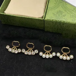 Sektor Kvinnor Guld Eardrop Diamonds Dinglar Charm för Kvinnliga Dubbel Bokstav Geometri Ear Stud