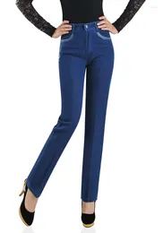 Kvinnors jeans vår höst bomull mode casual plus size coman kvinnlig kvinnor mamma broderad hög midja rak kläder