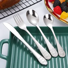 4 stycken Kid Cogerware Set rostfritt stål Flatvaruuppsättningar Knivgaffel Silver Silver -bestickuppsättningar