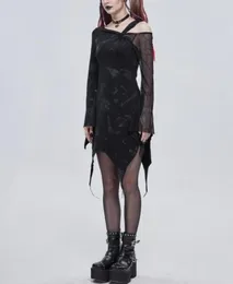 Casual Dresses Rosetic Goth Women Fashion Dress Long Sleeve Lace Patchwork One Shoulder Slim Pullover Gothic Style Ladies For Spring