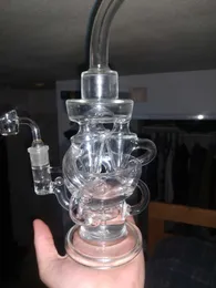 Cam su bongs nargiler geri dönüştürücü dab teçhizatlar duman cam boru başlık cam bong ile 14mm eklem 11.8 inç boyunda