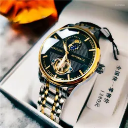 Начатые часы Смотреть мужские высококачественные красивые модные водонепроницаемые турбиллинские автоматические механические световые часы Moun22