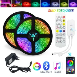 Strisce LED Bluetooth Music 5050 LED Strip Light SMD 2835 Nastro flessibile fita 5M 10M 15M RGB LED Light Tape Diode DC12V luci led per camera P230315