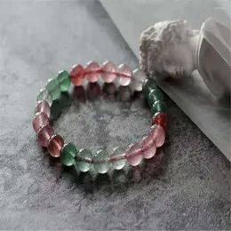 Braccialetto da donna alla moda con perline rotonde in cristallo di quarzo fragola verde rosso naturale da 8 mm