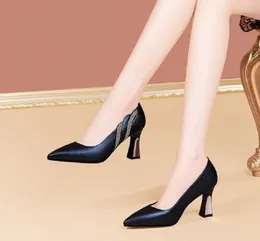 Elbise ayakkabıları kadın klasik yüksek kaliteli bahar yaz yuvarlak ayak parmağı stiletto topuklu lady serin siyah ofis pompaları Mulheres de Salto Alto B108