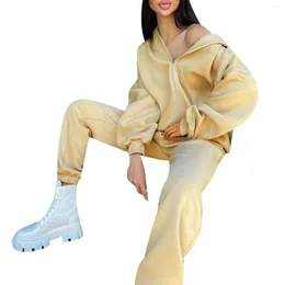 Gym Clothing Women Casual Sport Tracksuits Set Solid Color Long Sleeve Zipper Hooded Sweatshirt Elastic Waist Beam Sweatpants